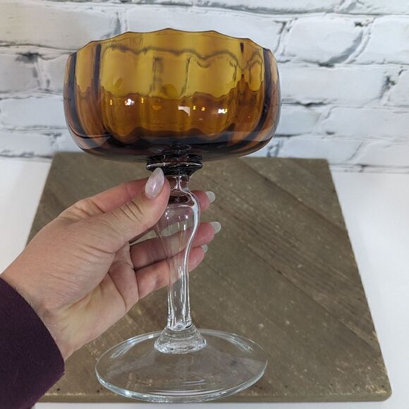 empoli amber footed glass bowl candy dish trinket dish decor 7" - Picture 4 of 6